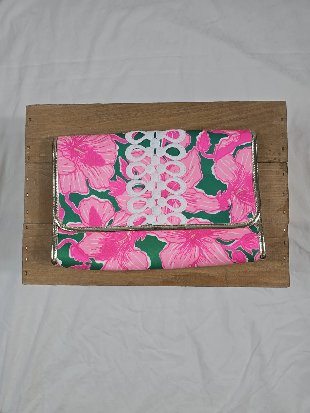 Pink Floral Fold-Over Clutch Handbag